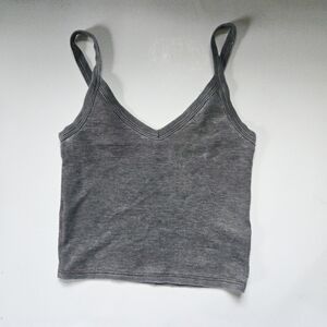 American Eagle Spaghetti Strap Gray Women's V-Neck Cropped Tank Top